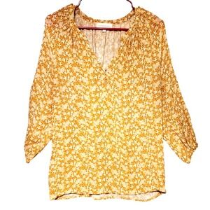 CYNTHIA Rowley Draping Floral Shirt Yellow Size Xl Events Causal Hippie Boho